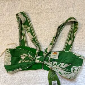 FARM RIO LACE MONSTERAS GREEN CROP TOP